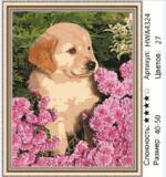 Алмазная мозаика 40x50 Маленький щенок лабрадора среди цветов
