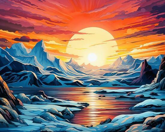 Картина по номерам 40x50 Красивый закат над острыми горами