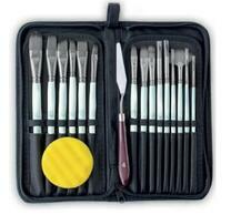 Без бренда «Коробка 50 шт.: Набор кистей для рисования в чехле, премиум набор (15 нейлоновых кистей, 1 мастихин) белые» в Ставрополе
