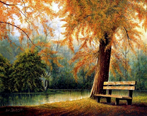 Скамейка в осеннем парке