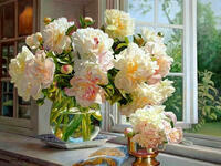 Без бренда «Ваза с букетом белых пионов у окна» в Ставрополе в интернет-магазине  Без бренда «Ваза с букетом белых пионов у окна» в Ставрополе