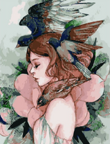 Без бренда «Девушка с большим цветком и птицы» в Ставрополе в интернет-магазине  Без бренда «Девушка с большим цветком и птицы» в Ставрополе