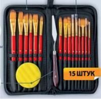 Без бренда «Набор кистей для рисования в чехле, премиум набор (15 нейлоновых кистей, 1 мастихин) красные» в Ставрополе