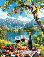 Без бренда «Винный натюрморт с бокалами, бутылкой вина, фруктами и ягодами» в Ставрополе