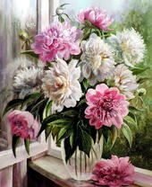 Без бренда «Пионы в прозрачной вазе у окна» в Ставрополе